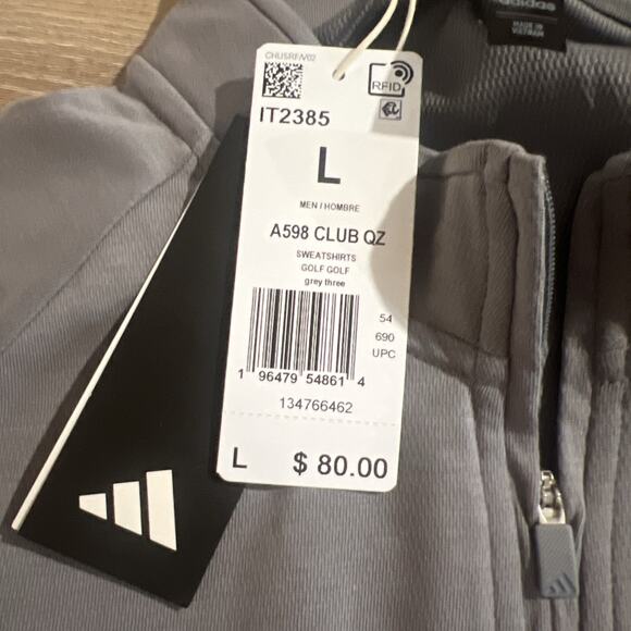 Adidas - Club Quarter-Zip Pullover Grey New With Tags Large - Picture 3 of 3